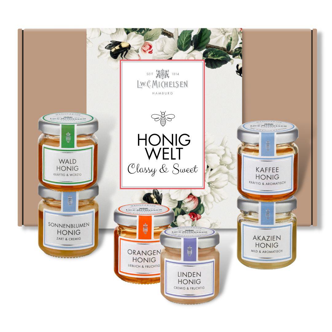 6er Set HONIGWELT - Geschenk-Schachtel: Eine süße Entdeckungsreise durch die Welt des Honigs