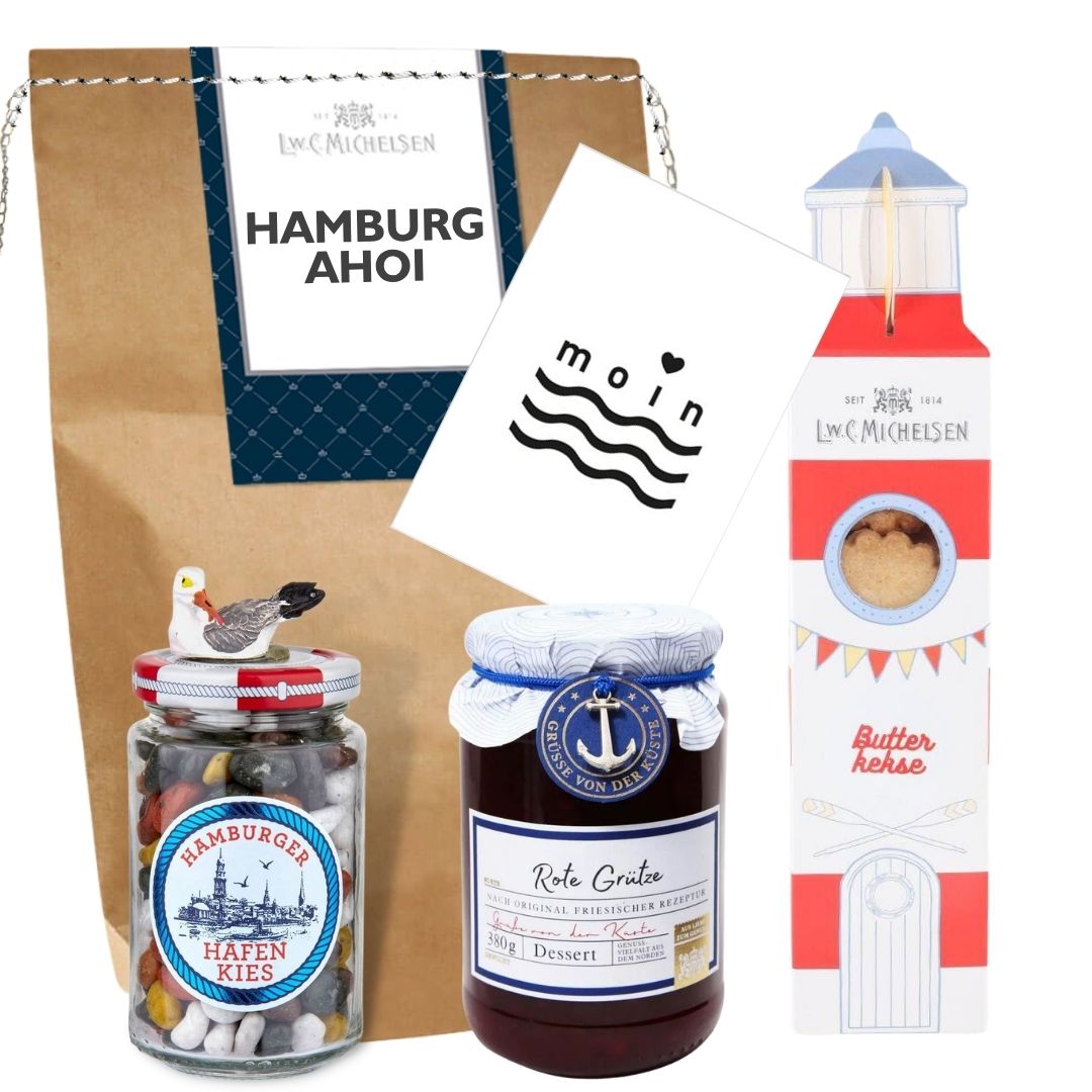 Hamburg Ahoi Set: Hafenkies-Bonbons, Rote Grütze, Kekse