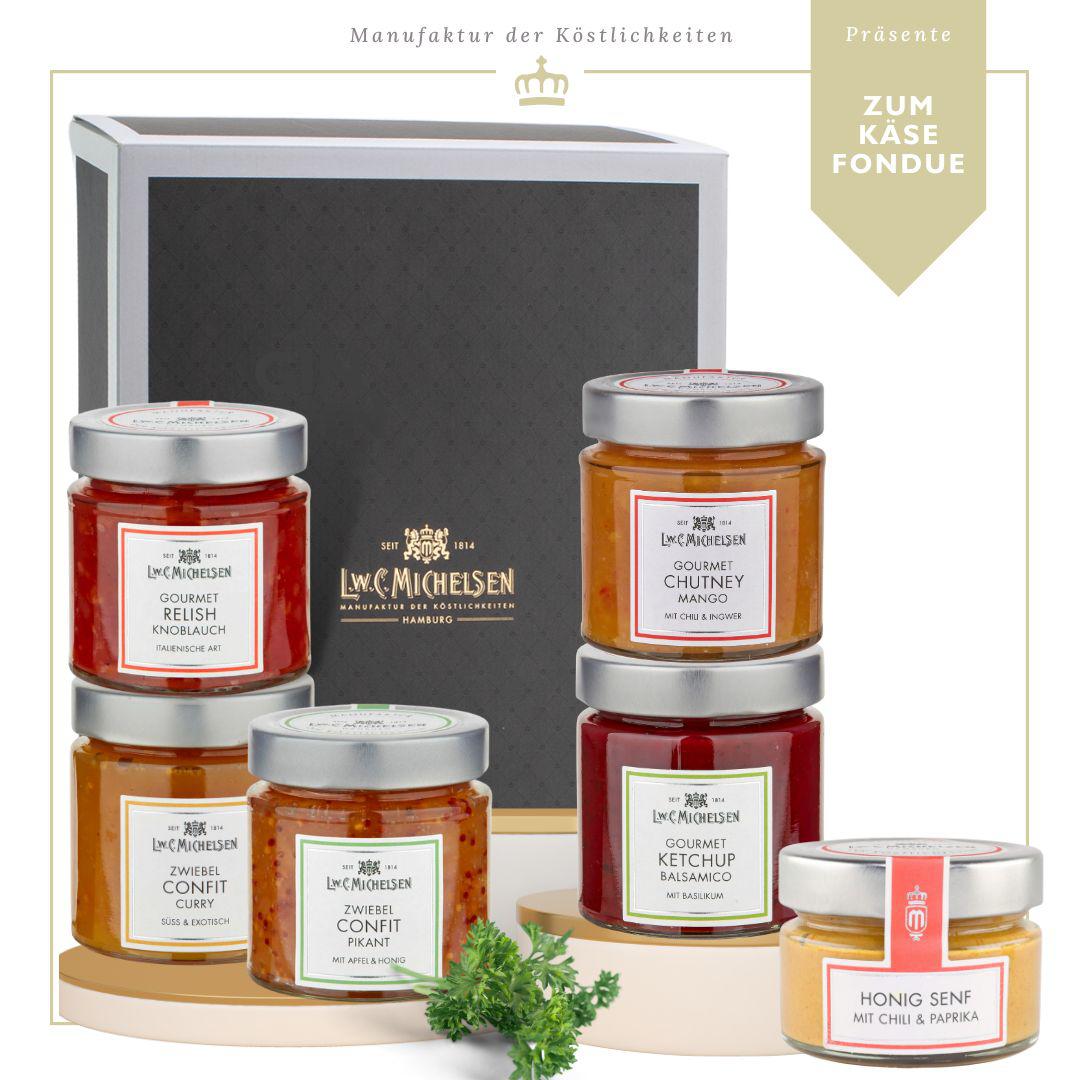 Zum Käsefondue - Geschenkbox: Feinste Begleiter für gesellige Käseabende