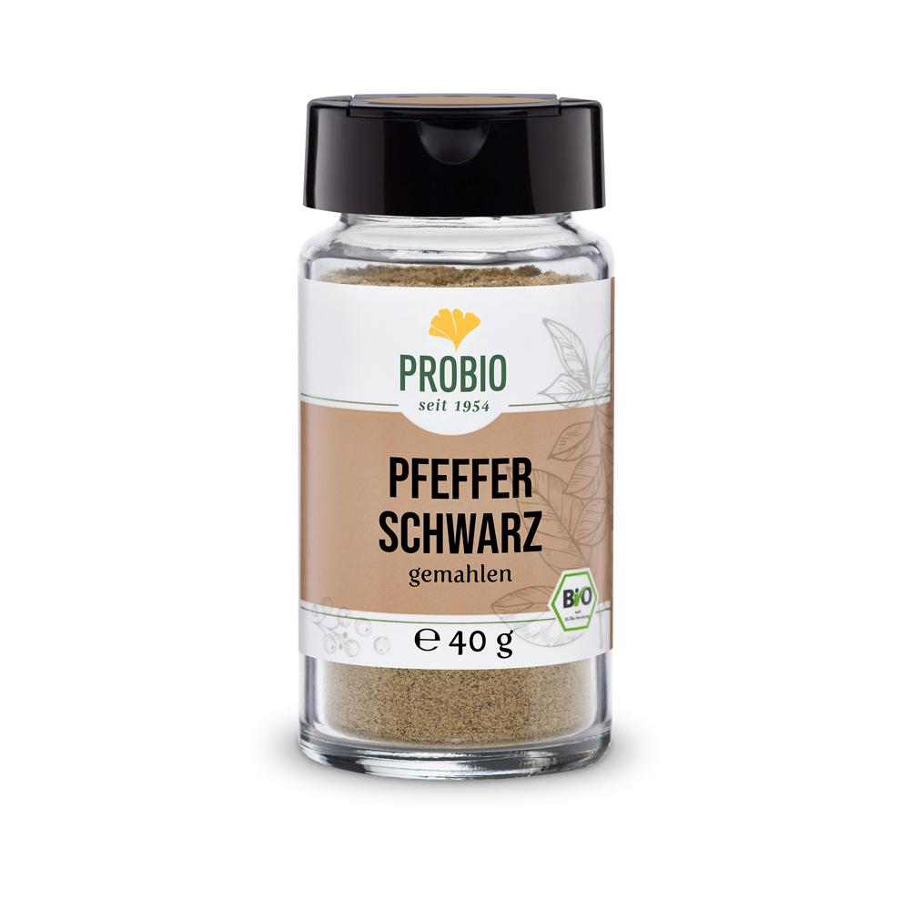 Probio: Pfeffer schwarz gemahlen 40g Glas (BIO): PROBIO Pfeffer schwarz wird von Hand geerntet, sonnengetrocknet und...