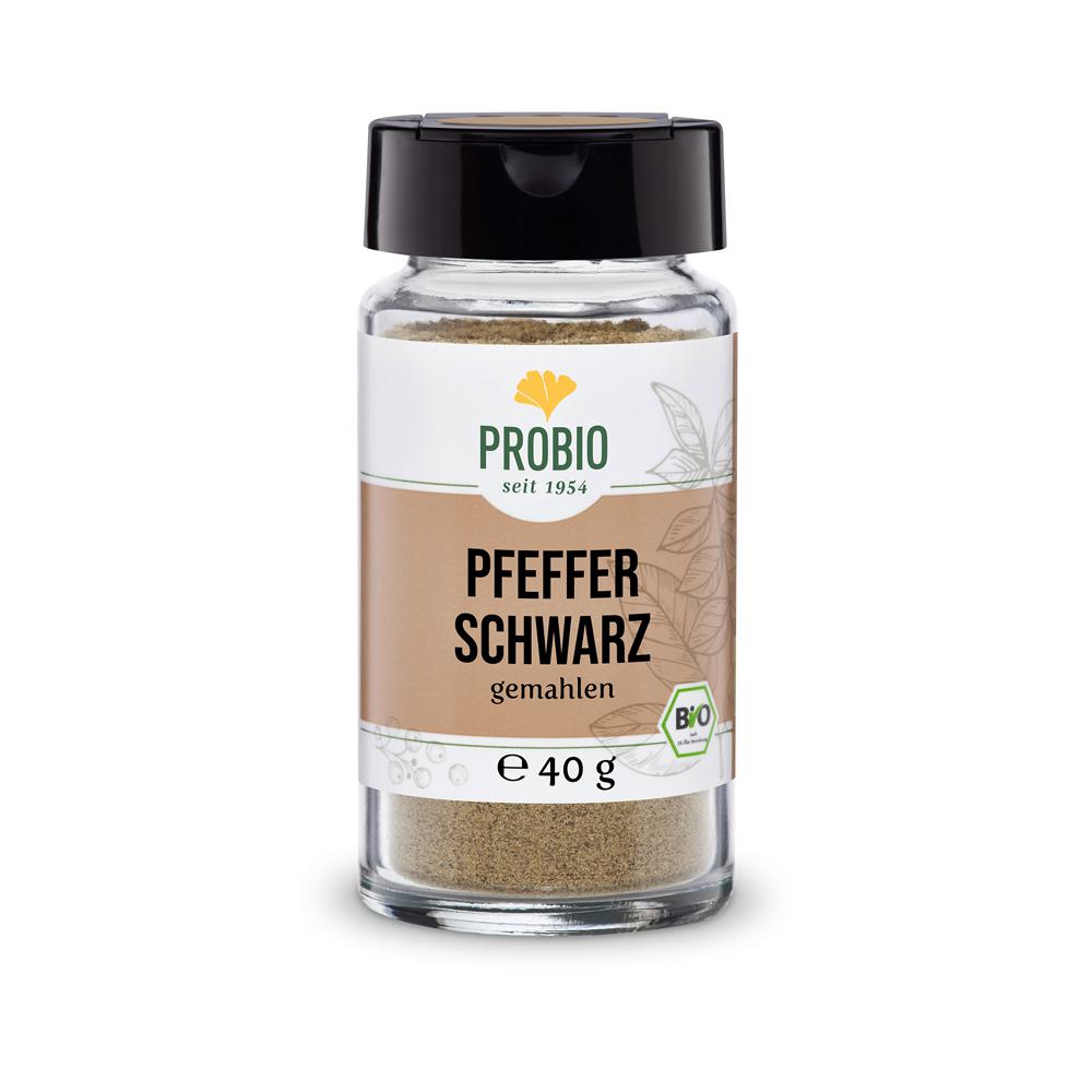 Probio: Pfeffer schwarz gemahlen 40g Glas (BIO): PROBIO Pfeffer schwarz wird von Hand geerntet, sonnengetrocknet und...