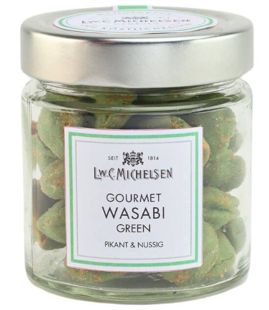 Gourmet-Wasabi green: Entdecken Sie den Wasabi GREEN Erdnuss-Snack von L.W.C. Michelsen – ein pikanter und knuspriger Genuss...