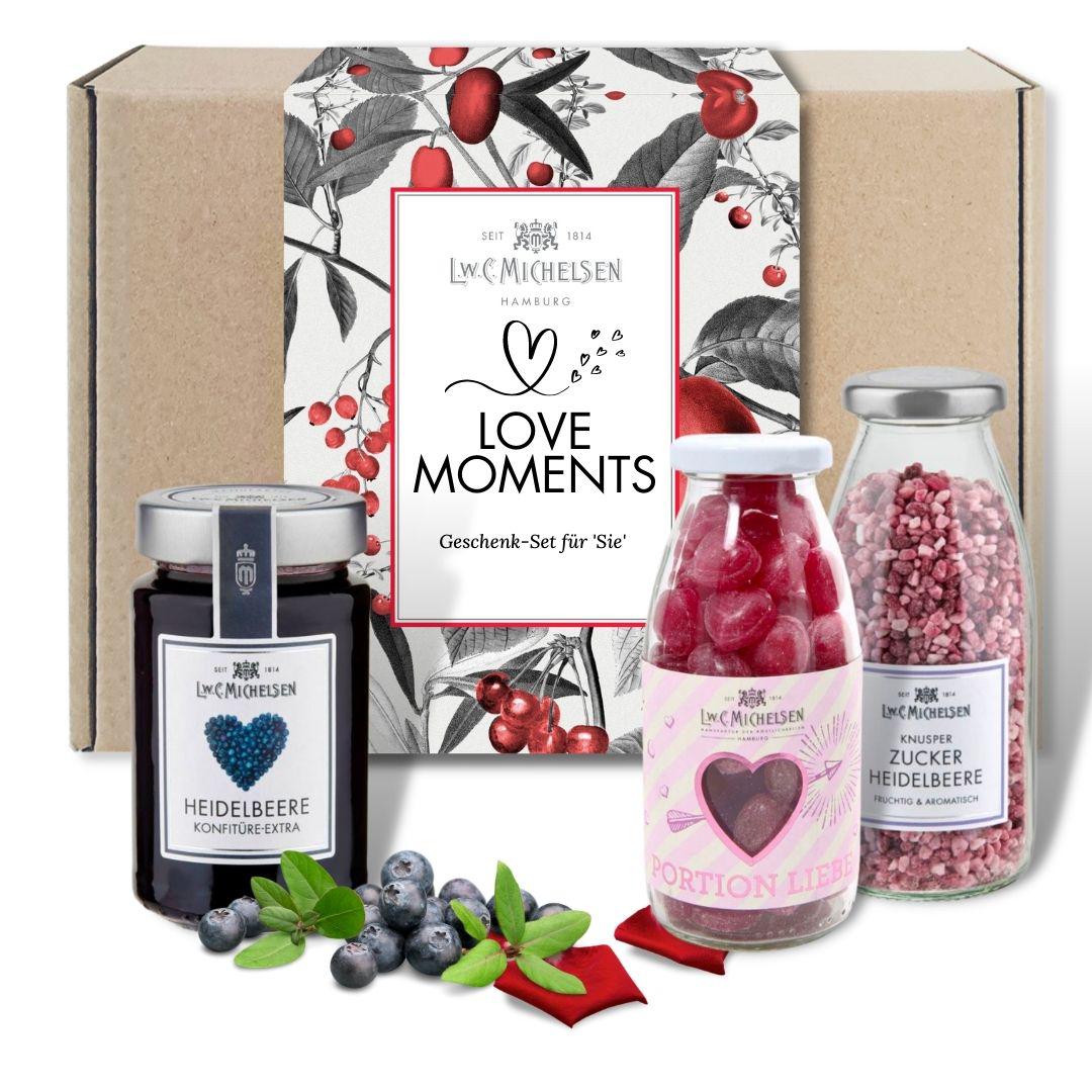 Feinkostset Love Moments - Geschenk-Schachtel: Kulinarische Liebeserklärungen für besondere Momente

