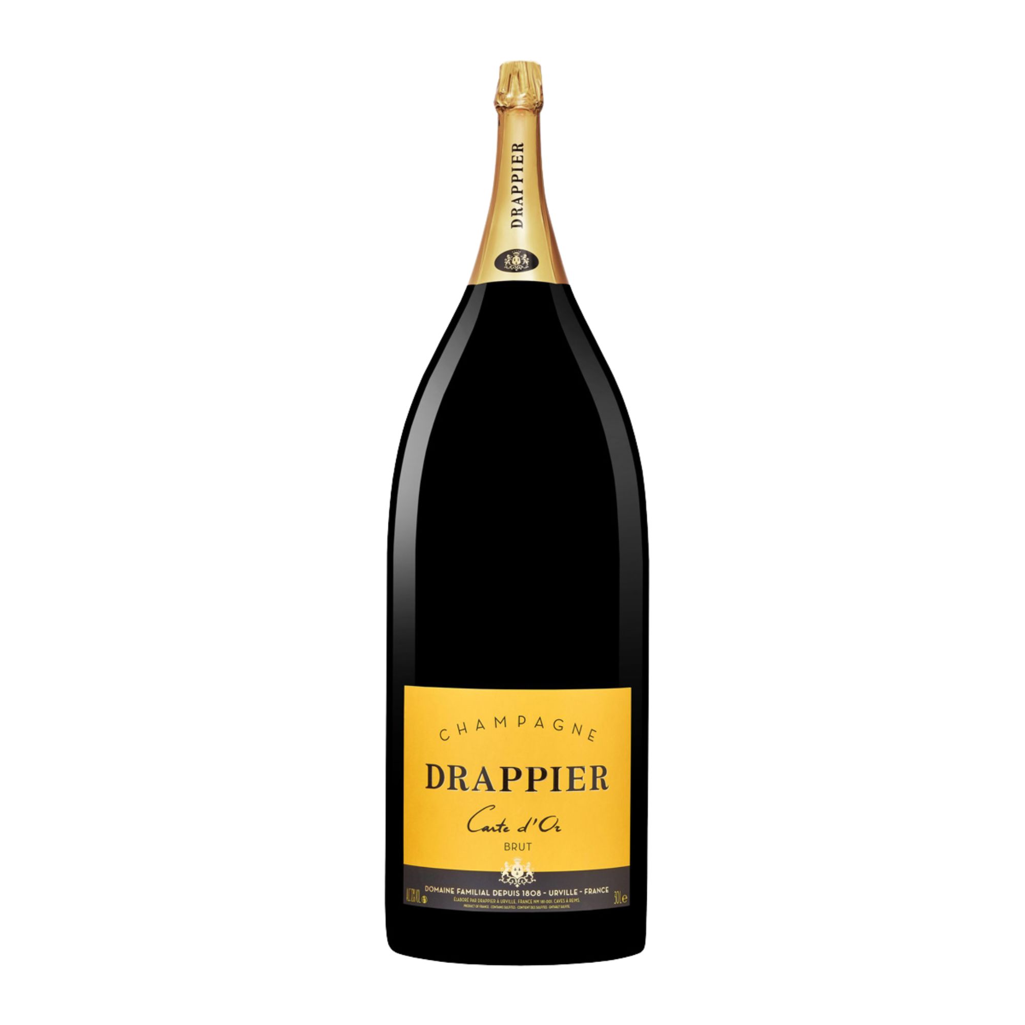 Champagne Drappier Carte d'Or Brut, schwarze Melchisedek-Flasche 30,0L mit goldenem Etikett