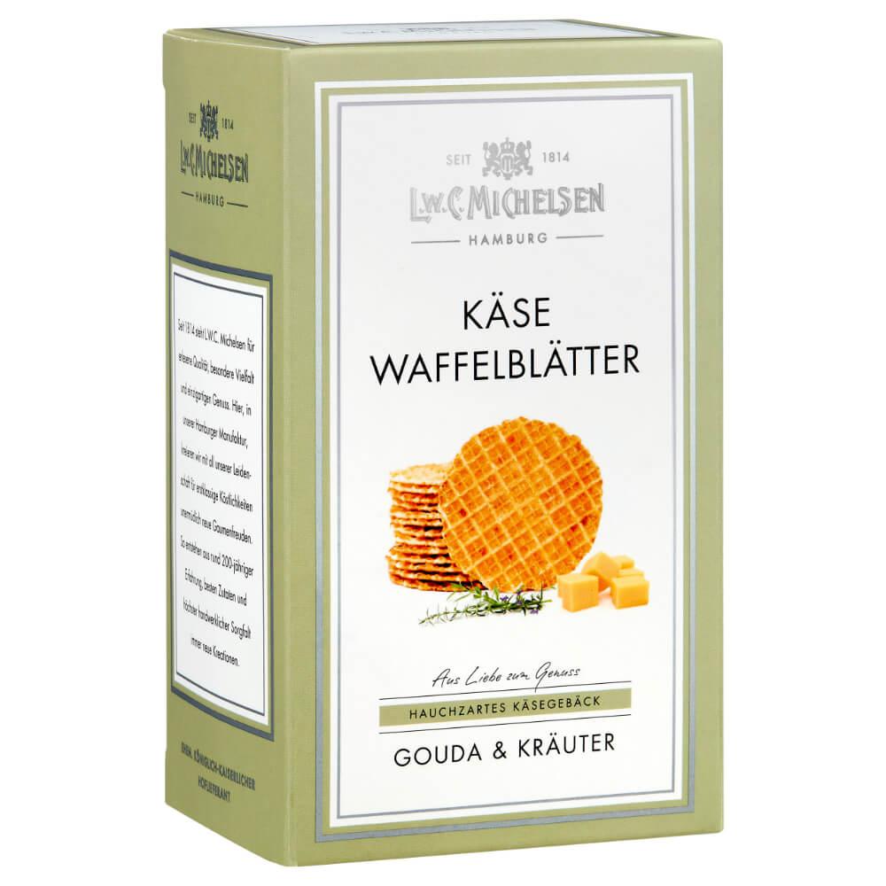Käse-Waffel-Blätter: Kräuter: Tauchen Sie ein in den unvergleichlichen Genuss unserer Gouda Käsewaffeln mit feinen Kräutern....