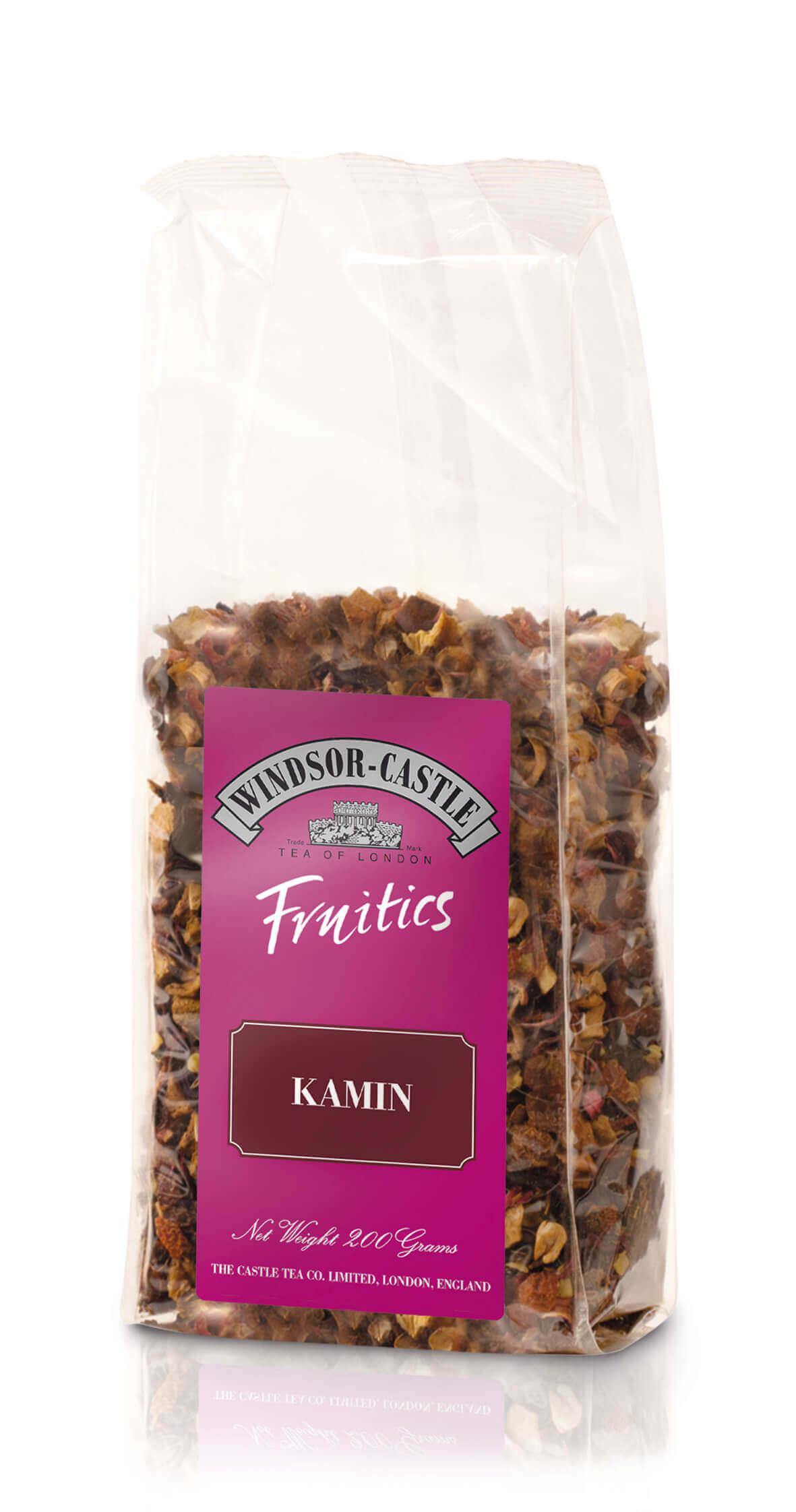 Windsor-Castle: Kamin 200g Tüte: Entdecken Sie den Windsor-Castle Kamin Früchtetee mit Zimt-Geschmack, verpackt in einer...