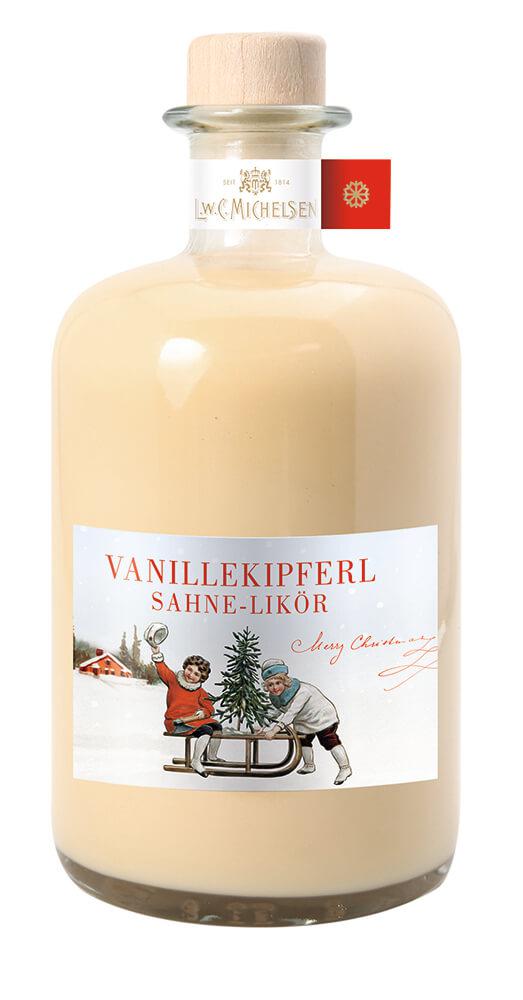 Vanillekipferl Sahne-Likör in Apotheker-Flasche: Tauchen Sie ein in die festliche Welt des Vanillekipferl Sahne-Likörs,...