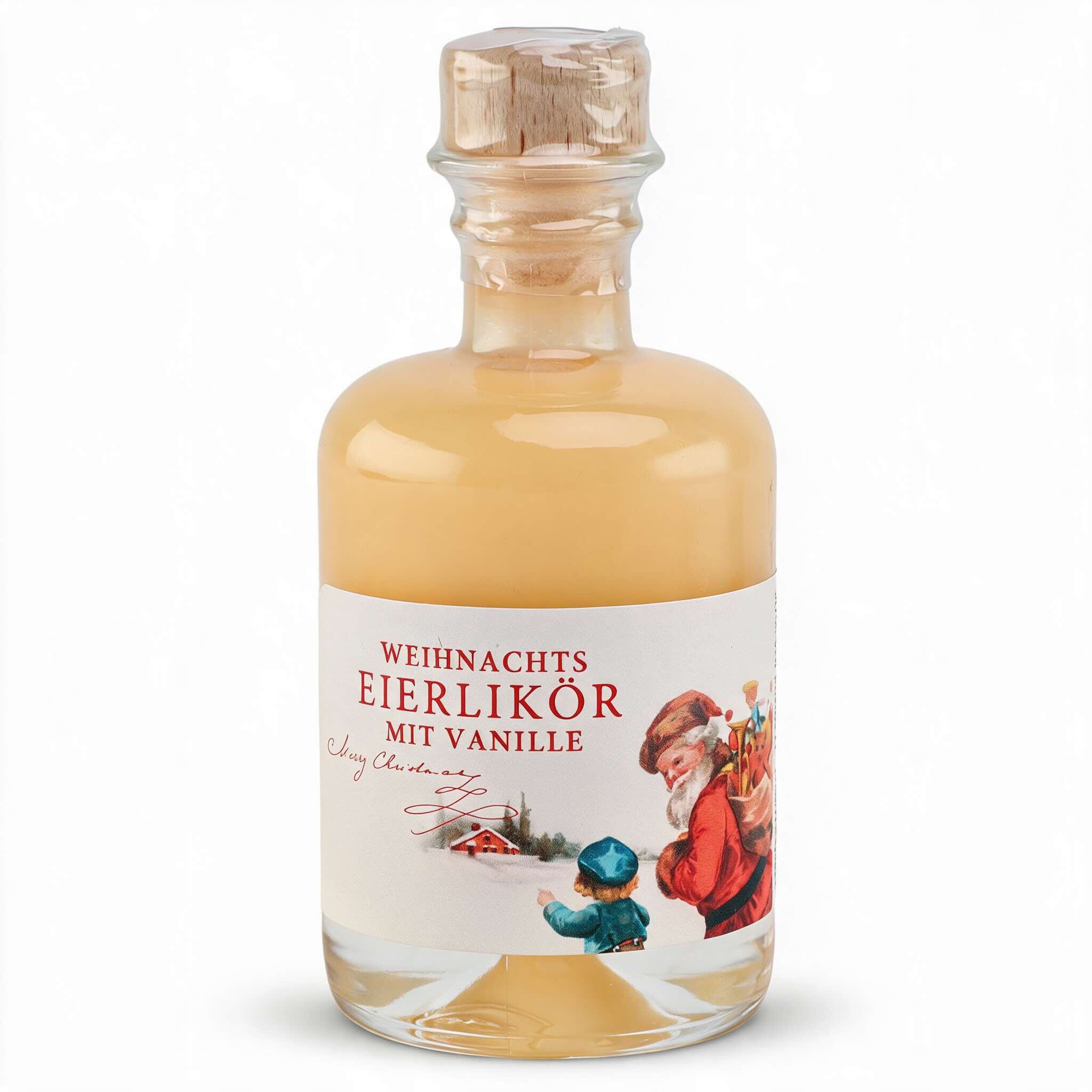 Weihnachts-Eierlikör mit Vanille, Miniflasche mit Weihnachtsmann
