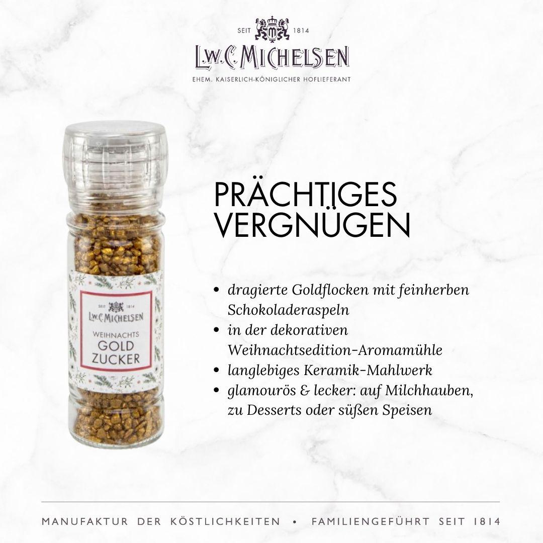 3er Set DREHMAHL-Set GOLD - Geschenk-Schachtel: Glanzvolle Zuckermühlen für stilvolle Süße