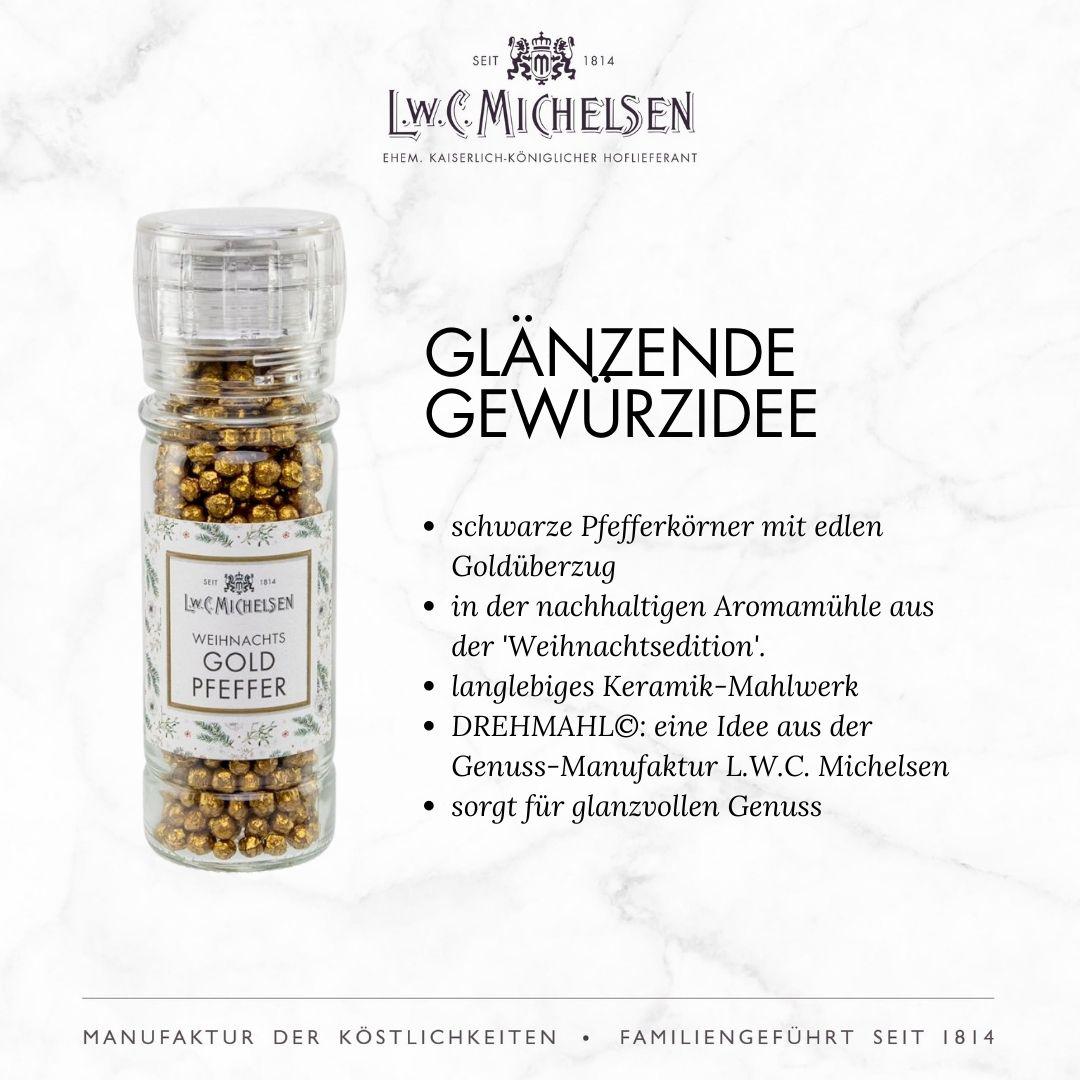 3er Set DREHMAHL-Set GOLD - Geschenk-Schachtel: Glanzvolle Zuckermühlen für stilvolle Süße