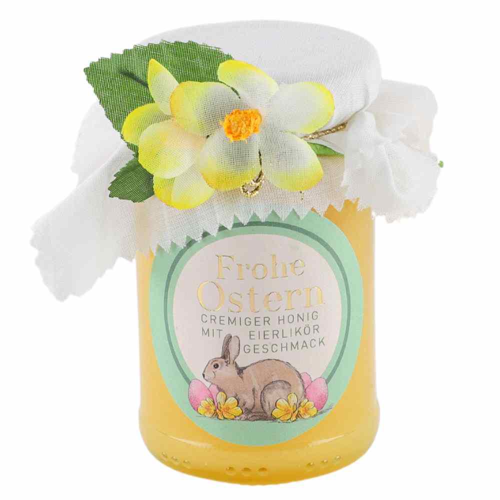 Oster-Honig mit Eierlikör - gross-: Tauchen Sie ein in den Genuss unseres Oster-Honigs mit Eierlikör und Mandelaroma, einer...