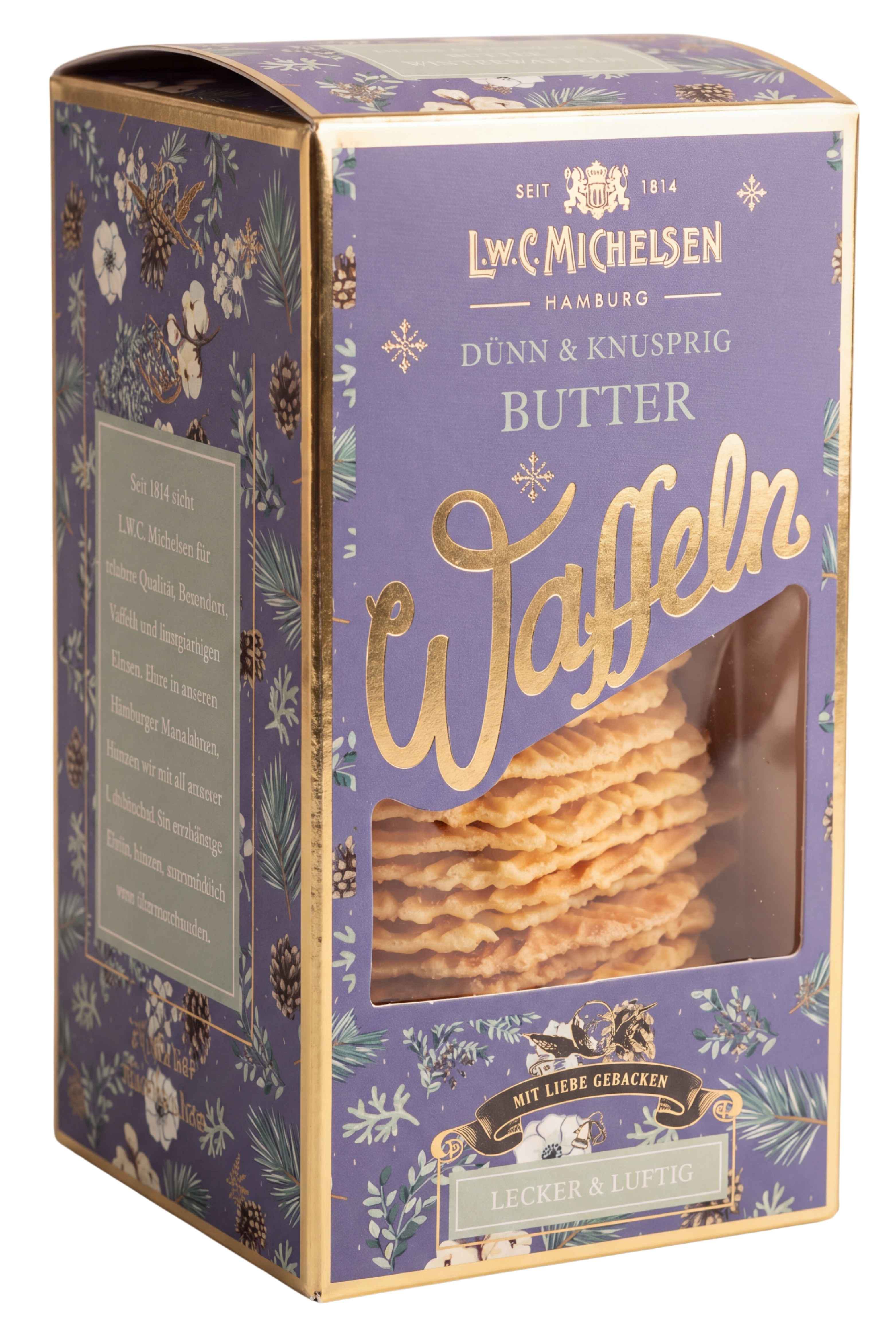 L.W.C. Michelsen Butter Waffeln, dünn & knusprig, lila Box