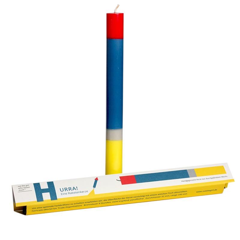 Bunte Handgegossene Raketenkerze – 'Hurra Hooray' – Fairtrade Qualitätskerze