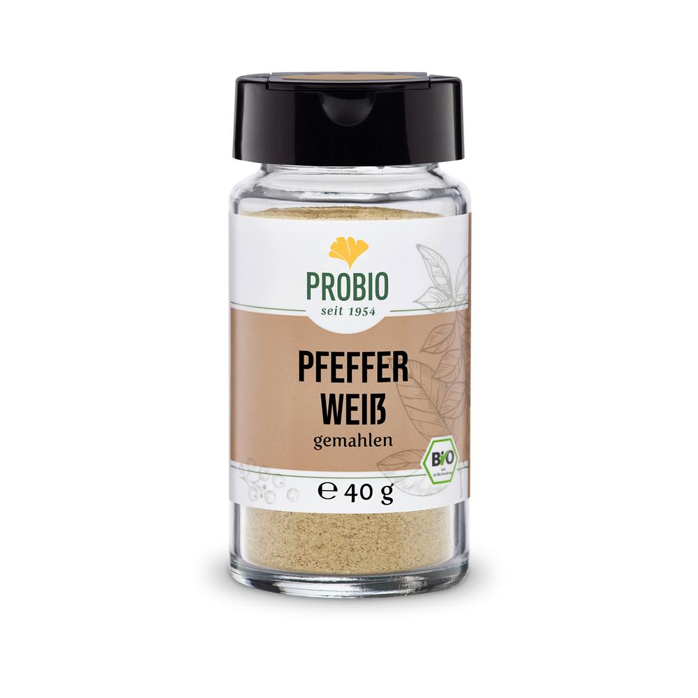 Probio: Pfeffer weiß gemahlen 40g Glas (BIO): Entdecken Sie den PROBIO weißen Pfeffer, gemahlen und in einem praktischen...