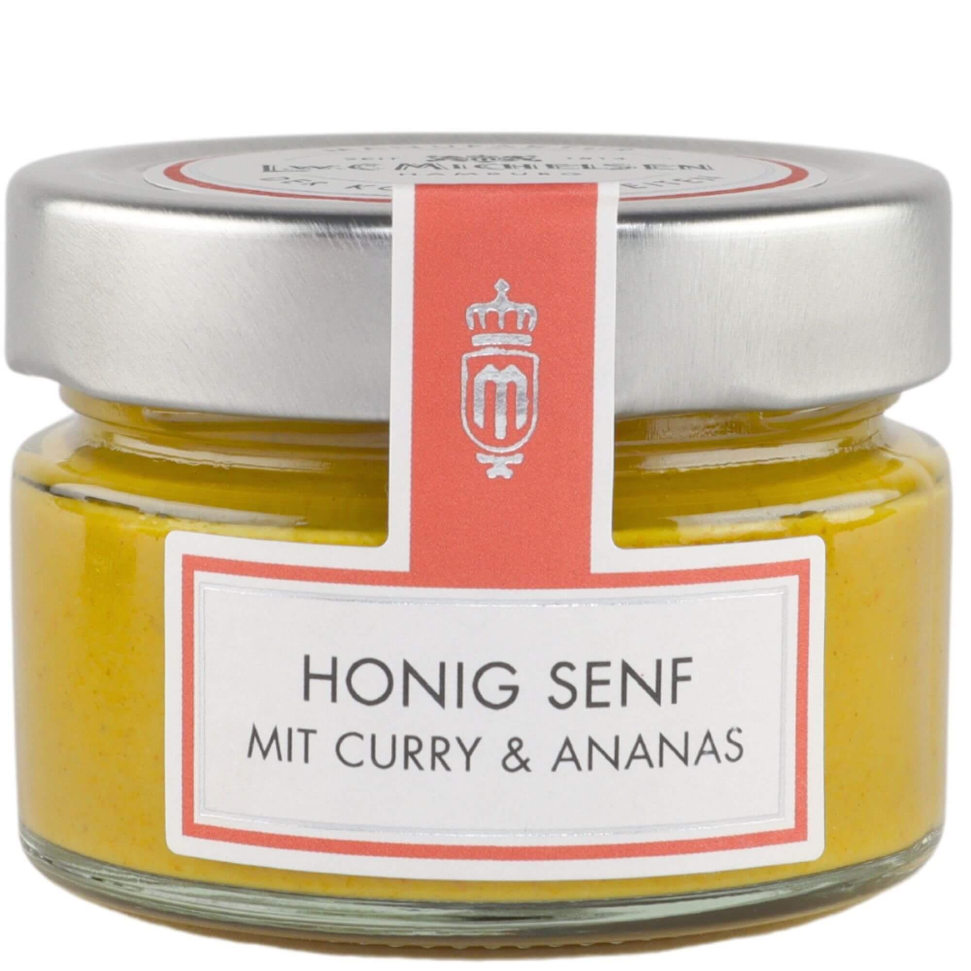 Honig-Senf mit Curry & Ananas: Entdecken Sie die exquisite Honig-Senf-Sauce mit Curry und Ananas von L.W.C. Michelsen. Seit...