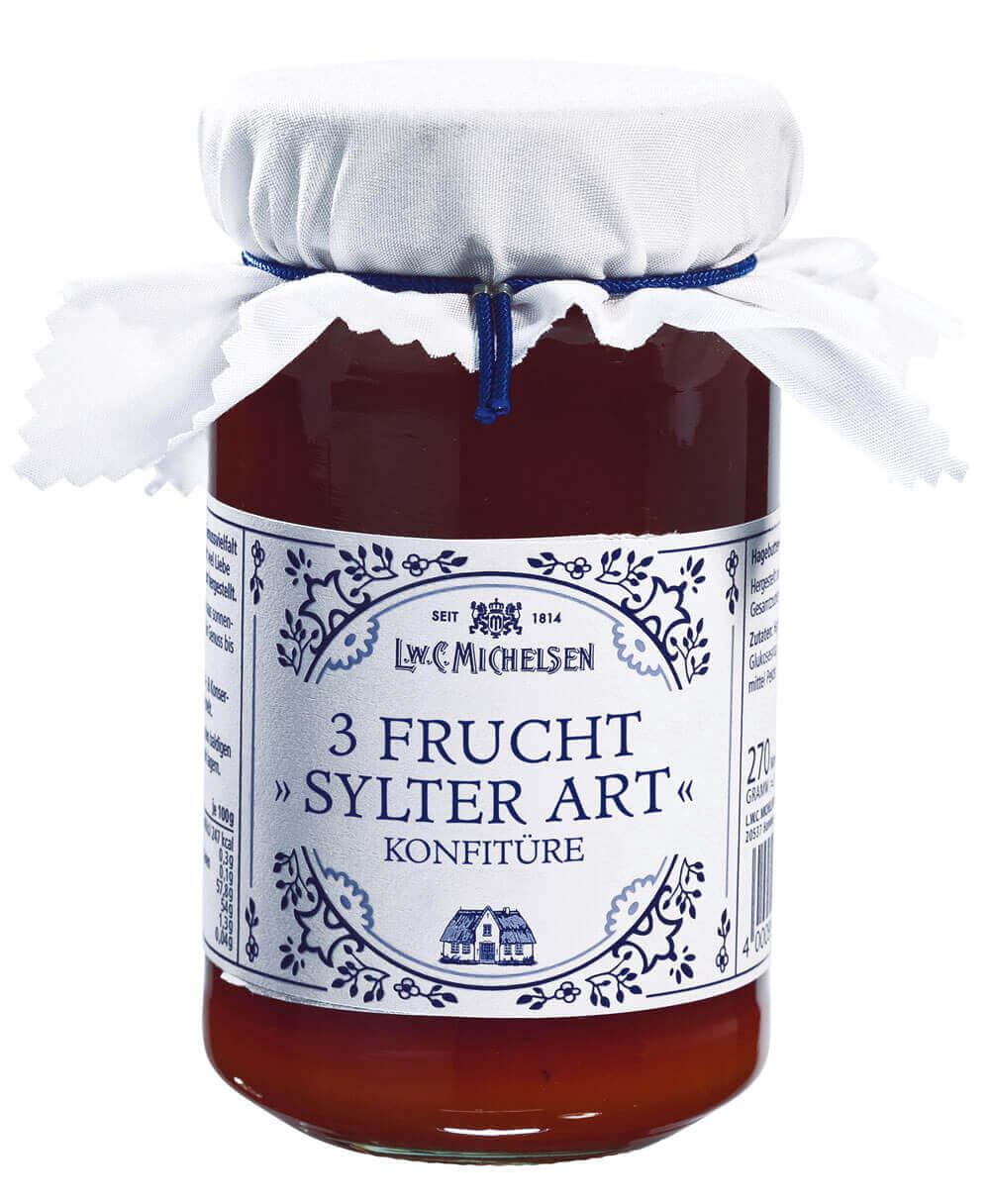 Landhaus 3-Frucht-Sylter Art -Konfitüre Extra-: Tauchen Sie ein in den festlichen Genuss unserer 3-Frucht-Sylter Art...