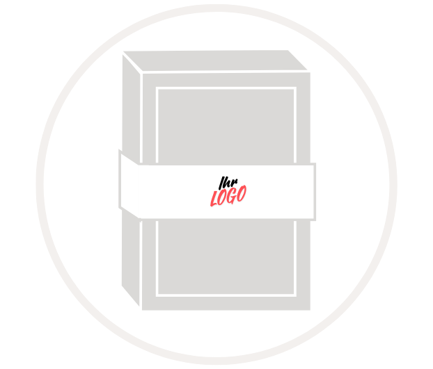 Illustration einer grauen Box mit einem weißen Band, auf dem „Ihr Logo“ steht