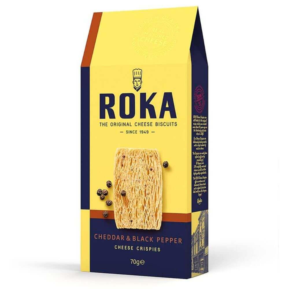 Roka: Käsegebäck mit Cheddar und schwarzem Pfeffer 70g: Unser Roka Käsegebäck ist ein wahres Meisterwerk der Feinkost....