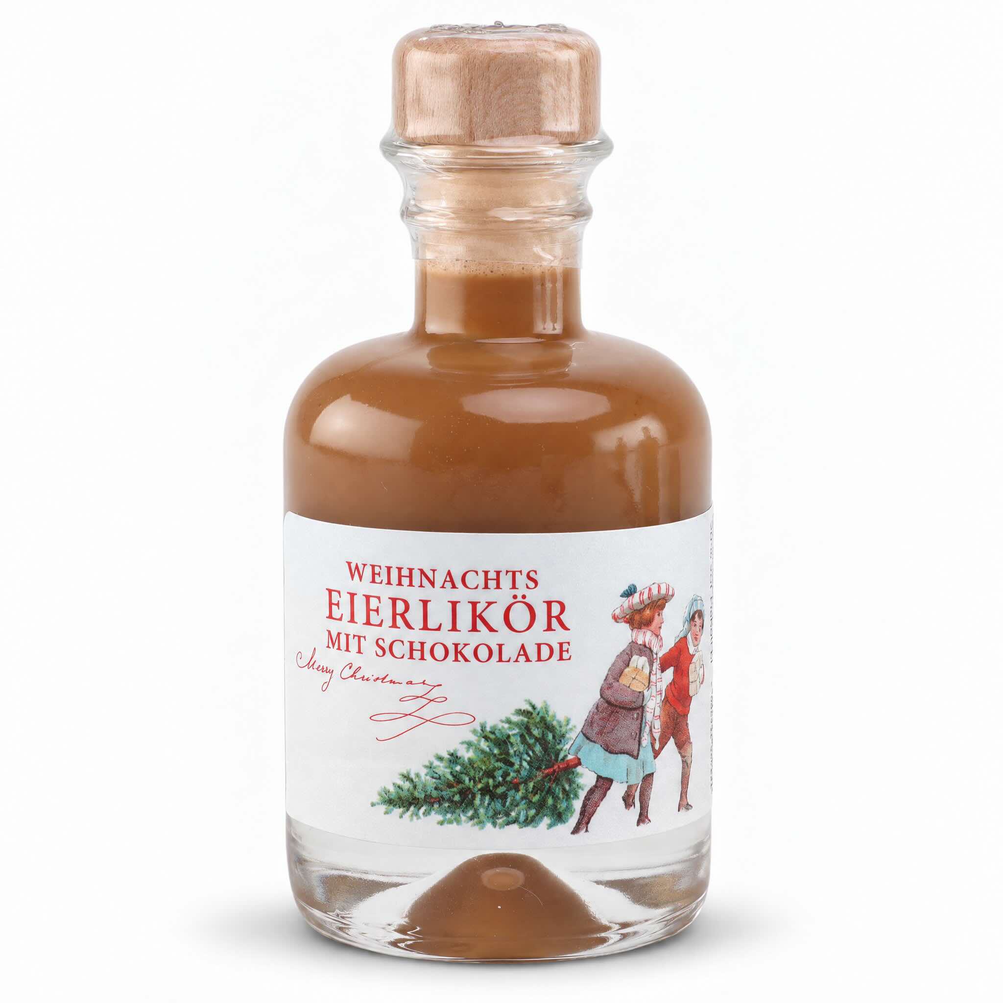 Weihnachts-Eierlikör mit Schokolade, Miniflasche mit Tannenbaum