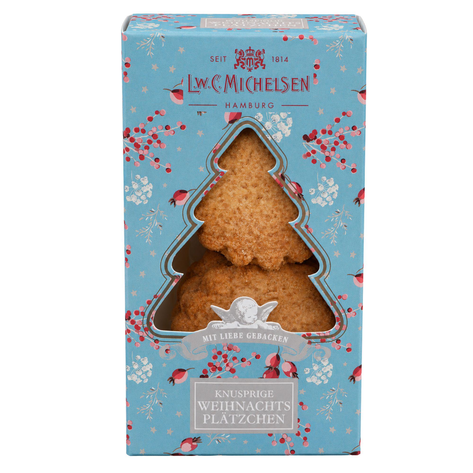 L.W.C. Michelsen Knusprige Weihnachtsplätzchen in türkiser Box mit Tannenbaumfenster