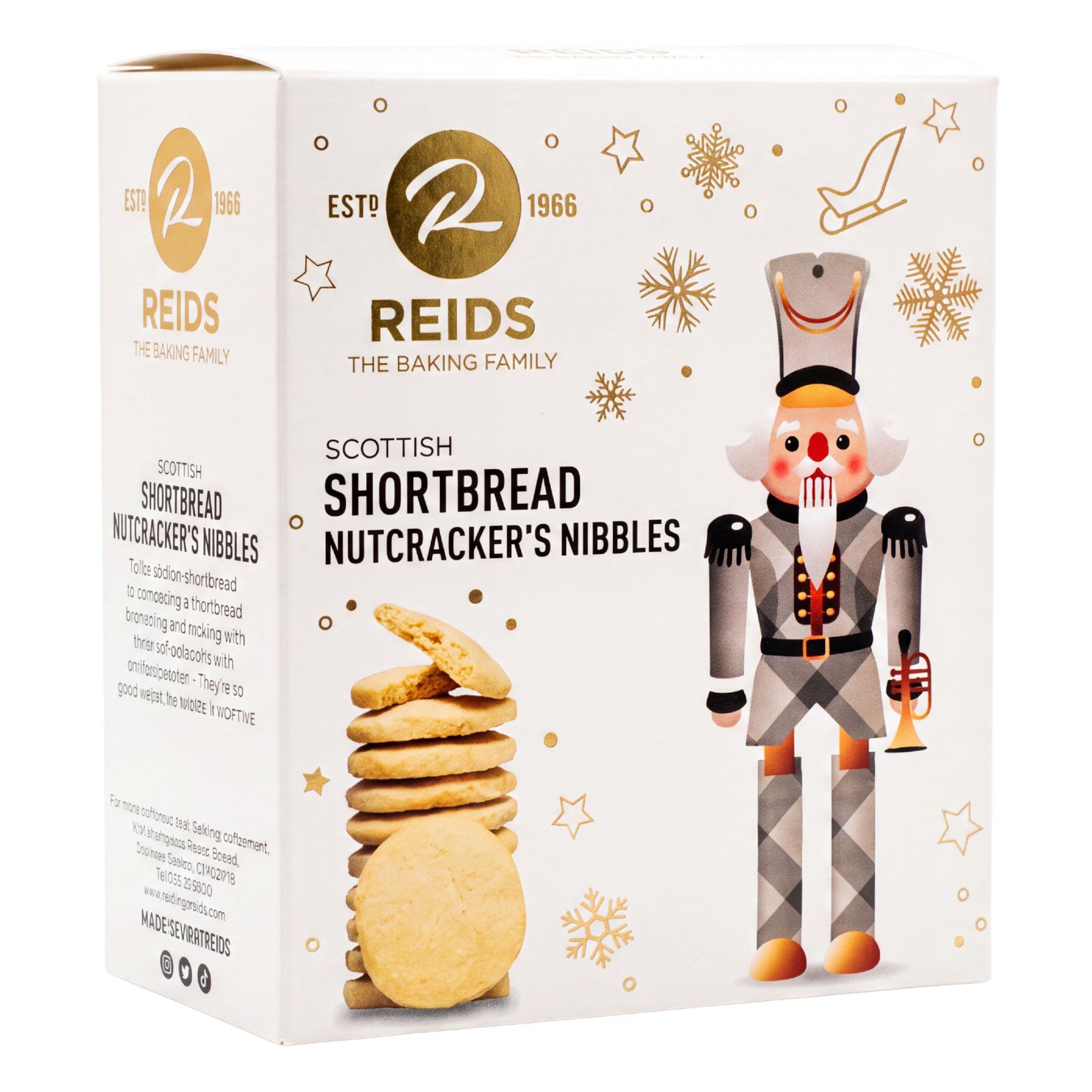Reids Scottish Shortbread Nutcracker's Nibbles in weißer Weihnachtsschachtel mit Nussknacker