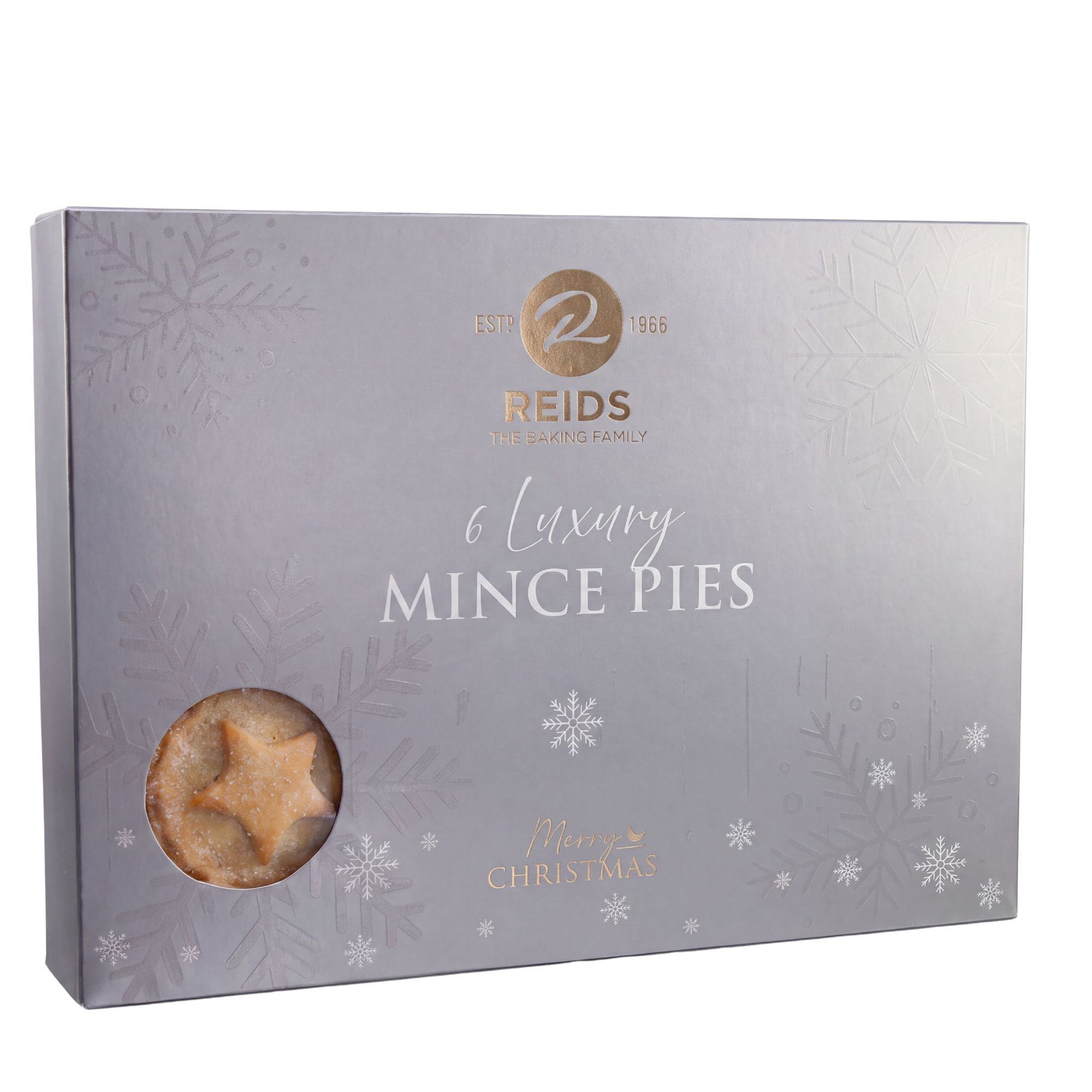 Reids 6 Luxury Mince Pies in silberner Weihnachtsschachtel mit Sichtfenster