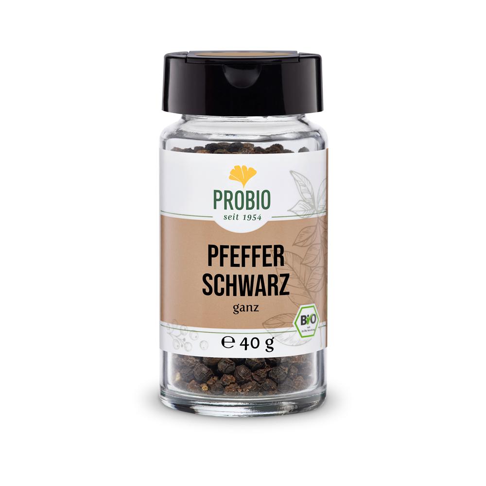 Probio: Pfeffer schwarz ganz 40g Glas (BIO): Unser PROBIO schwarzer Pfeffer im 40g Glas ist ein wahres Juwel für Ihre Küche....