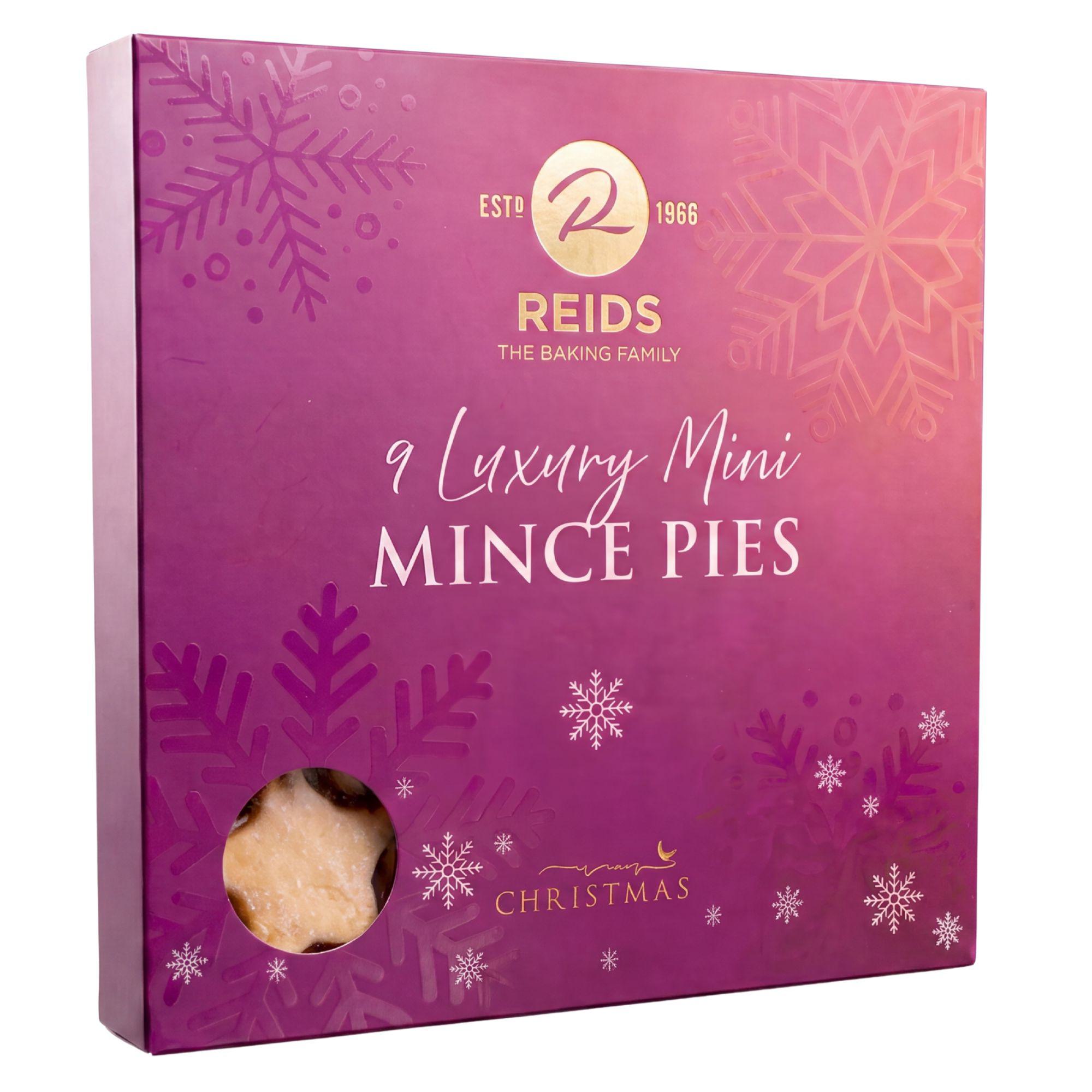 Reids 9 Luxury Mini Mince Pies in lila Weihnachtsschachtel mit Sichtfenster