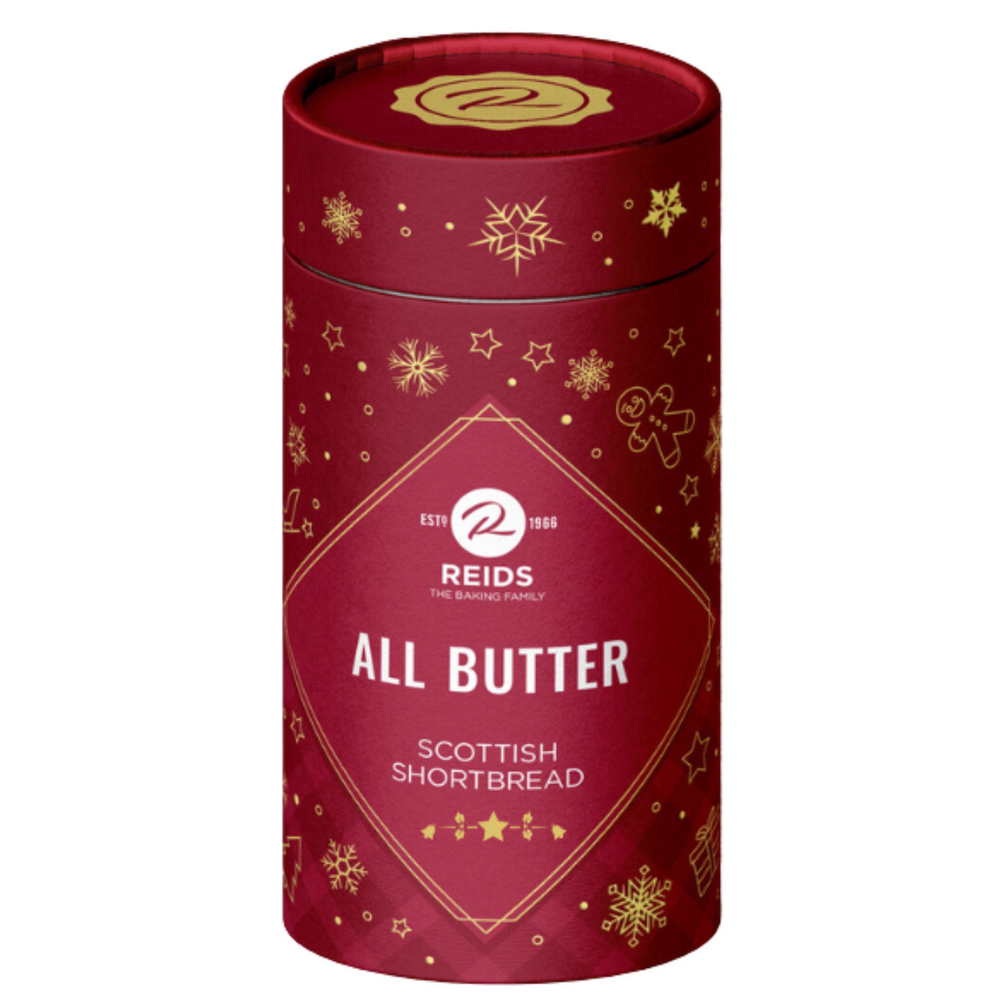 Reids All Butter Scottish Shortbread in roter Weihnachtsdose mit goldenen Schneeflocken