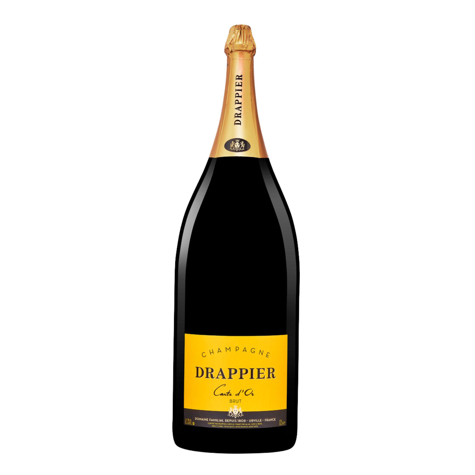 Champagne Drappier Carte d'Or Brut, schwarze Balthazar-Flasche 12L mit goldenem Etikett