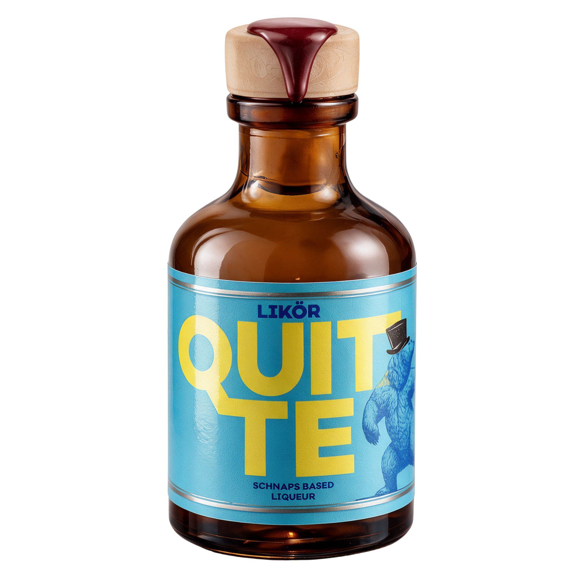 Quittenlikör, Schnaps Based Liqueur, blaues Etikett mit Bär