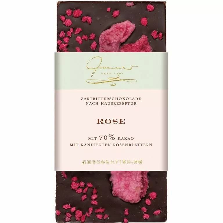 Gmeiner Rose – Edle Zartbitterschokolade mit kandierten Rosen