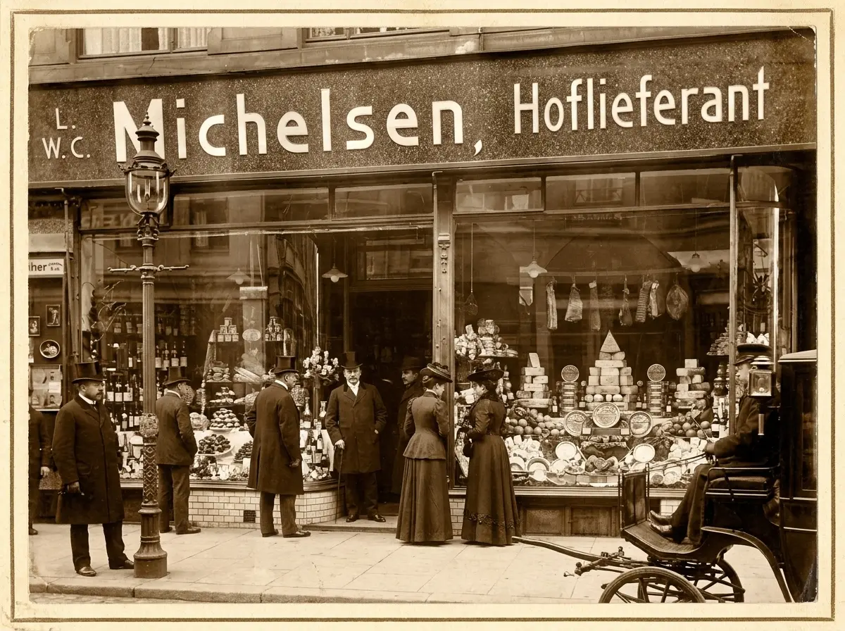 Michelsen Große Bleichen mit Hoflieferanten-Schild