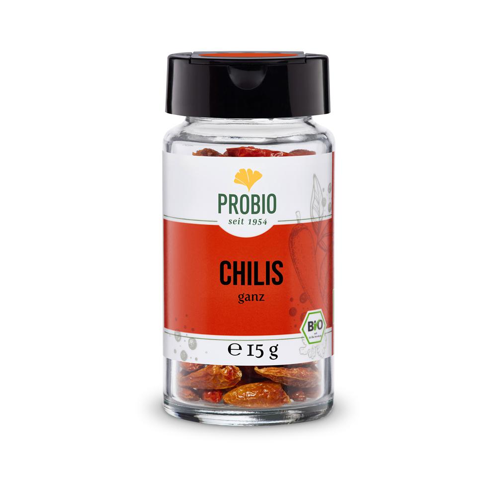 Probio: Chilis ganz 15g Glas (BIO): Unsere PROBIO Chilis im 15g Glas bringen das Feuer in Ihre Küche. Diese Chilis, ob ganz...